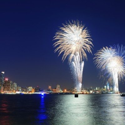Fireworks light up the night sky over New York City