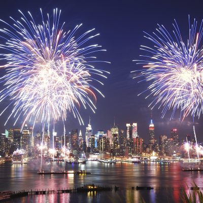 Fireworks light up the night sky over New York City