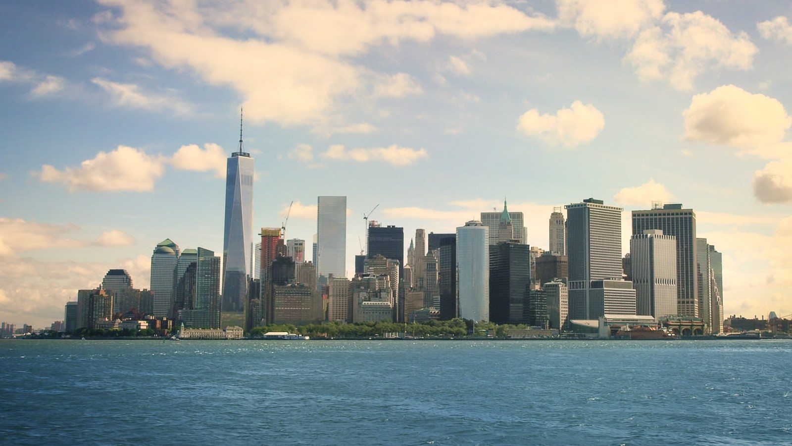 Breathtaking view of skyscrapers in Manhattan from the water.