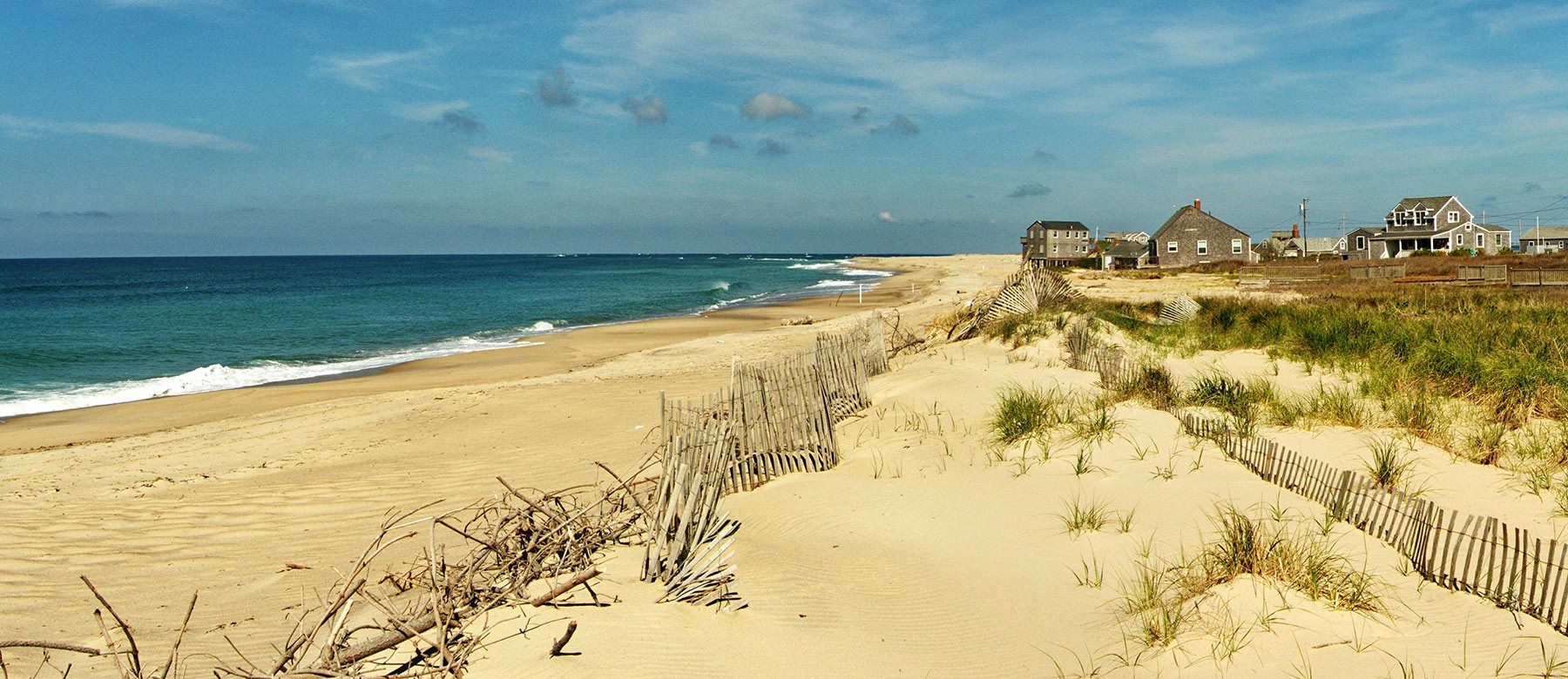 Picturesque and peaceful Nantucket shoreline on a warm summer day