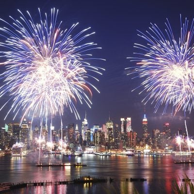 Fireworks light up the night sky over New York City