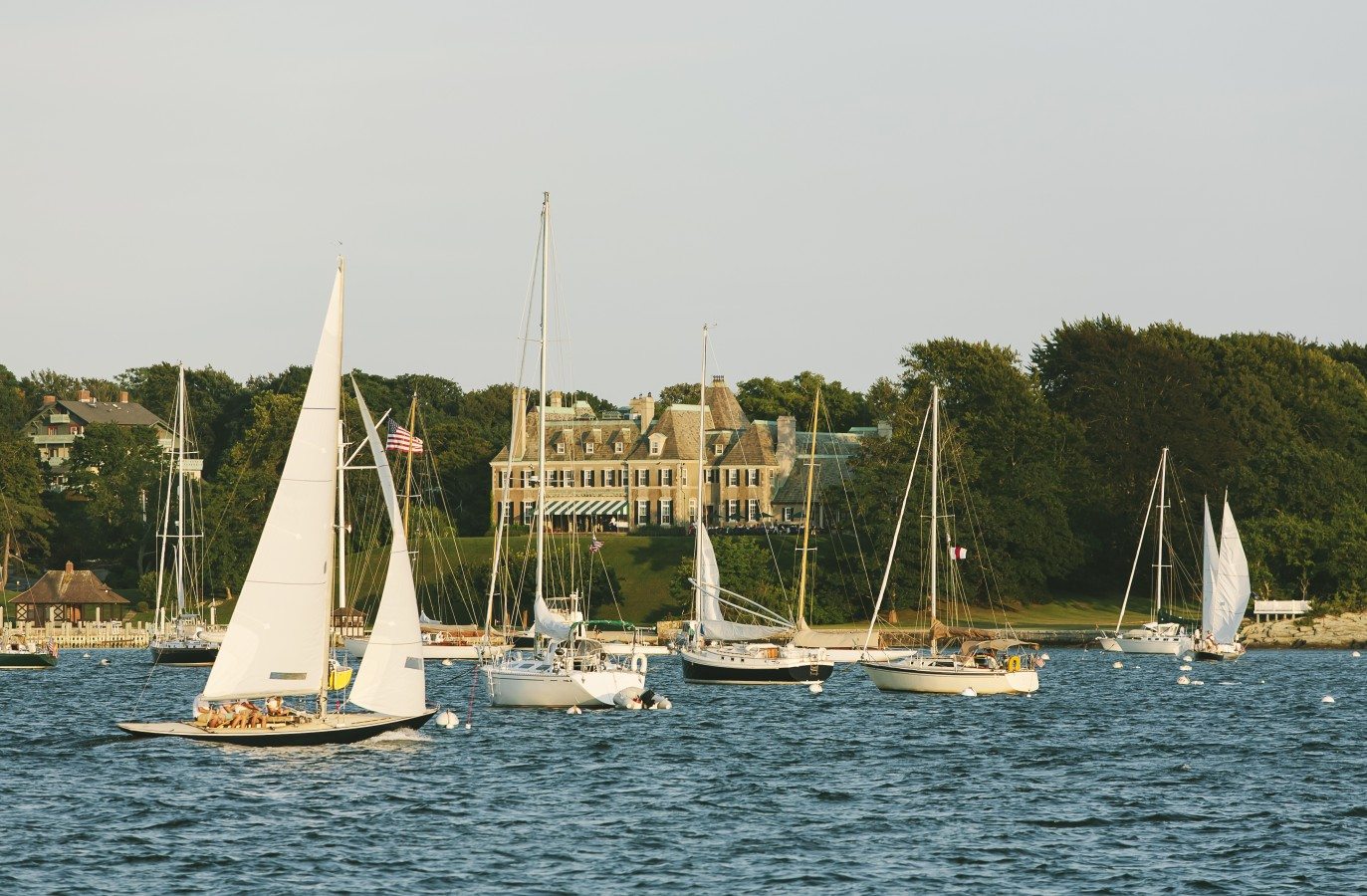 Sailboats in the harbor in Newport, Rhode Island.